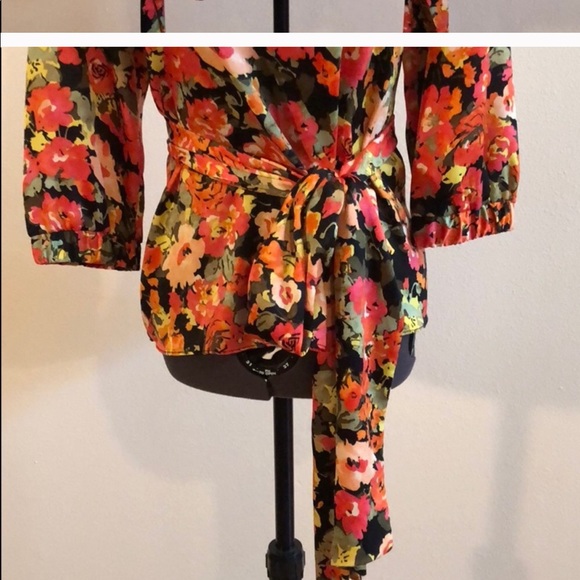 ZARA TRF FLOWER BLOUSE WRAP W/ EXTRA WIDE TIE SASH - Picture 8 of 8